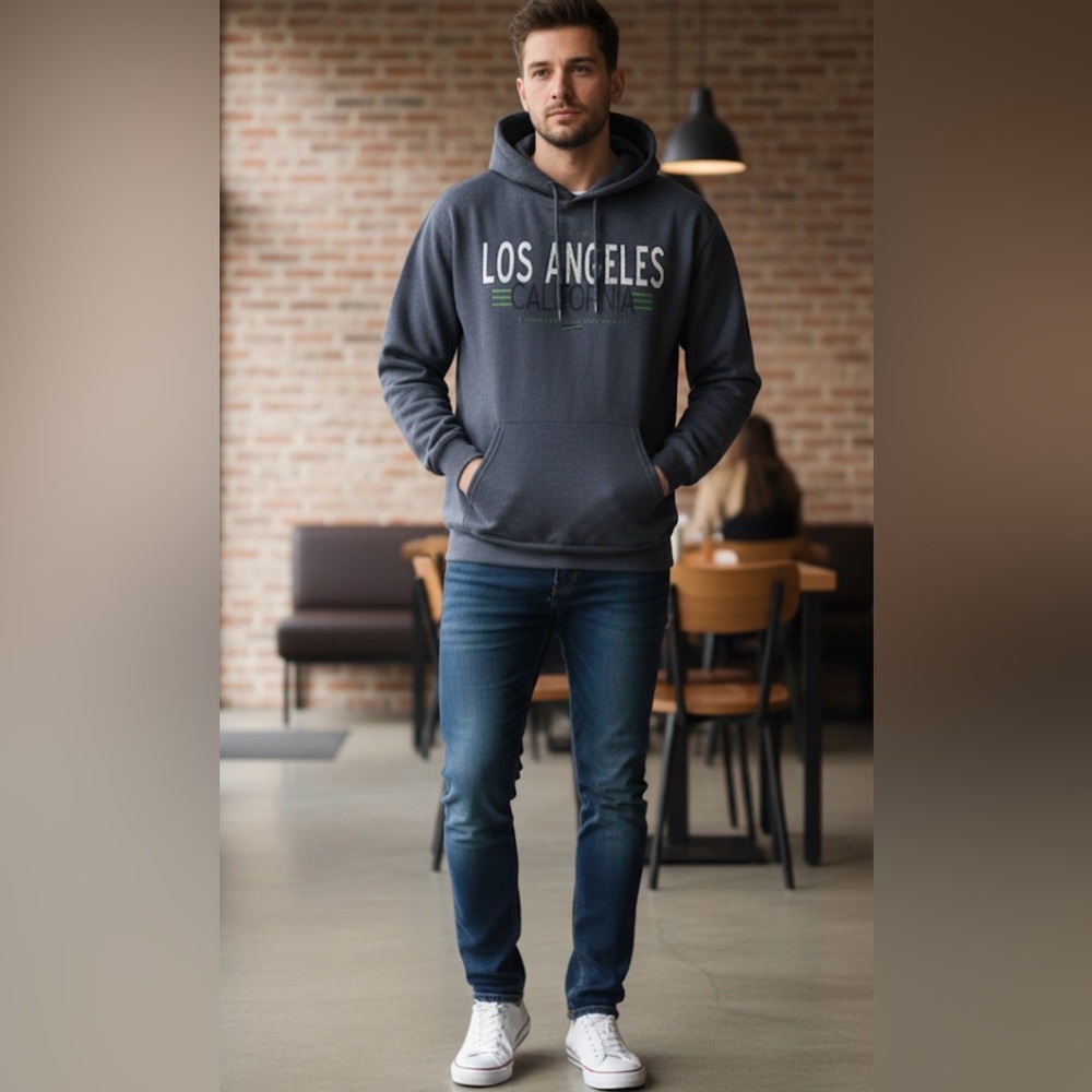 Men’s Los Angeles California Pullover Hoodie - Denim Blue - M